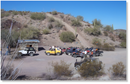 This is a picture of SxS's and jeeps getting ready to hit the hundreds of miles around our park.